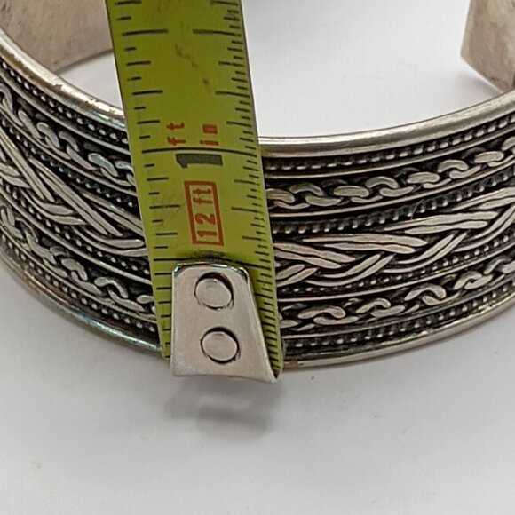 Vtg Braided Sterling Silver Cuff Bracelet 36g Unisex Made in India Boho Ethnic - Picture 4 of 7